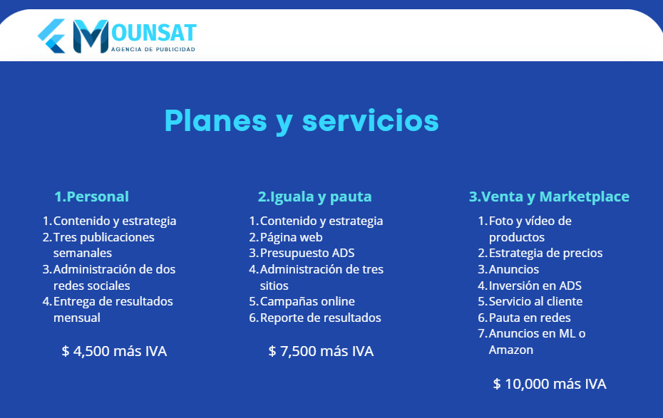 Planes y costos agencia Mounsat
